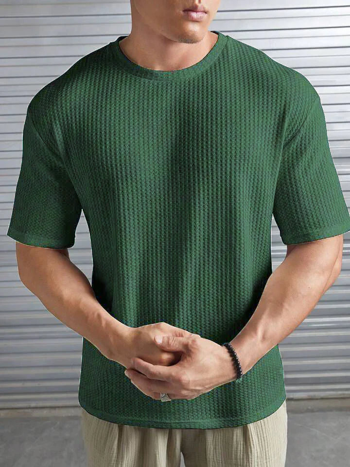 OVER-SIZED WAFFLE KNIT TEE FOR MEN - OLIVE