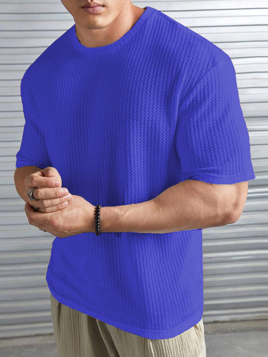 OVER-SIZED WAFFLE KNIT TEE FOR MEN - OXFORD BLUE