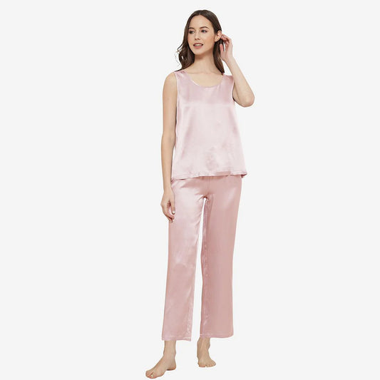 SILK TOP & PAJAMA SET - PINK