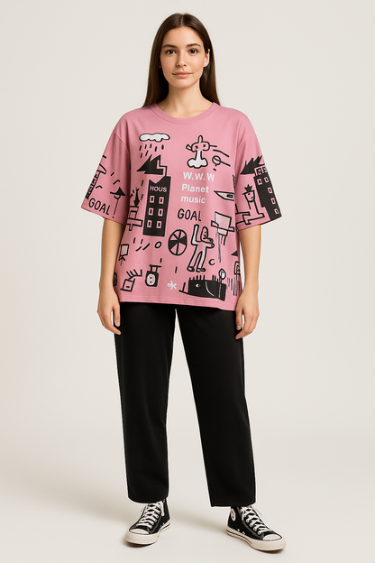 SR-PLANET PRINTED PJ SUIT - PINK