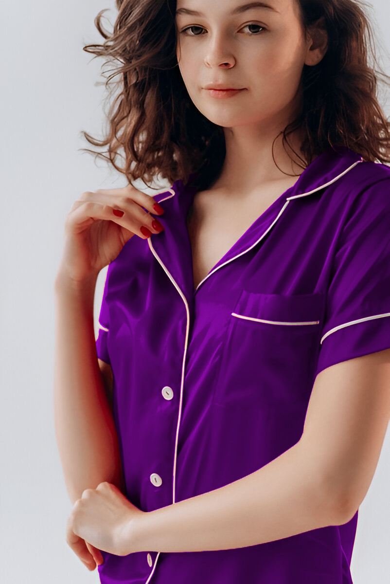 BUTTON DOWN SILK WITH SHORT - PURPLE