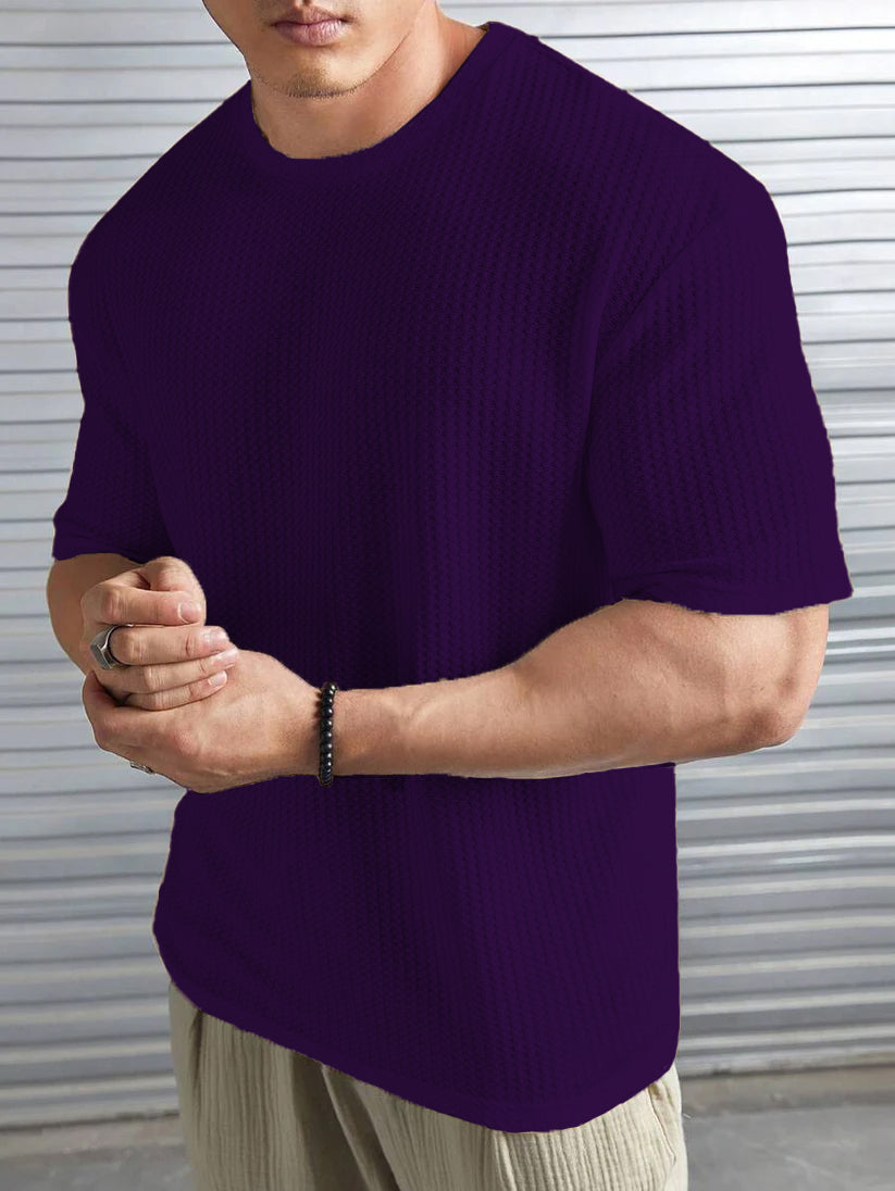 OVER-SIZED WAFFLE KNIT TEE FOR MEN - PURPLE