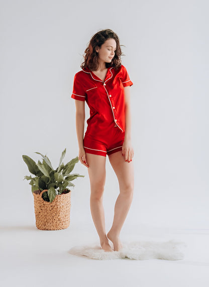 BUTTON DOWN SILK WITH SHORT - RED