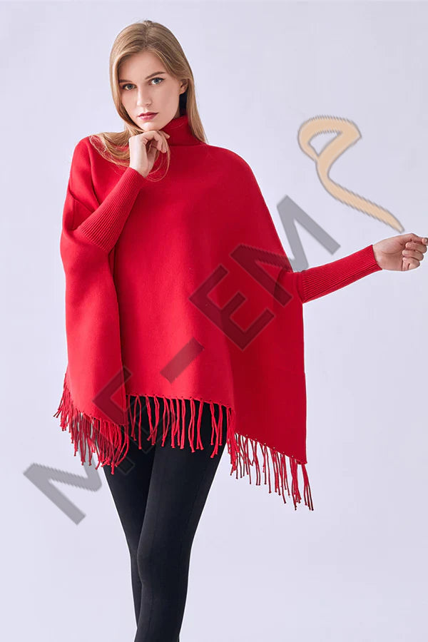 PLAIN PONCHO - RED