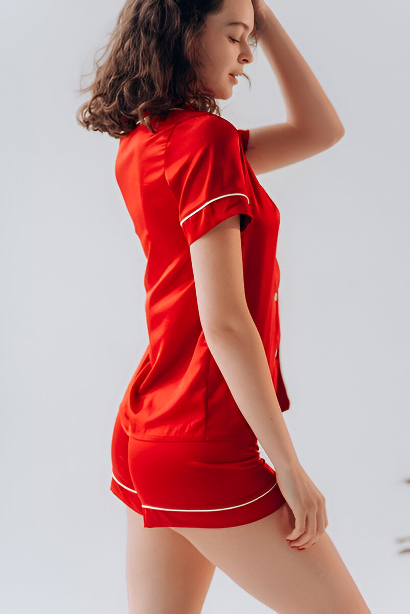 BUTTON DOWN SILK WITH SHORT - RED