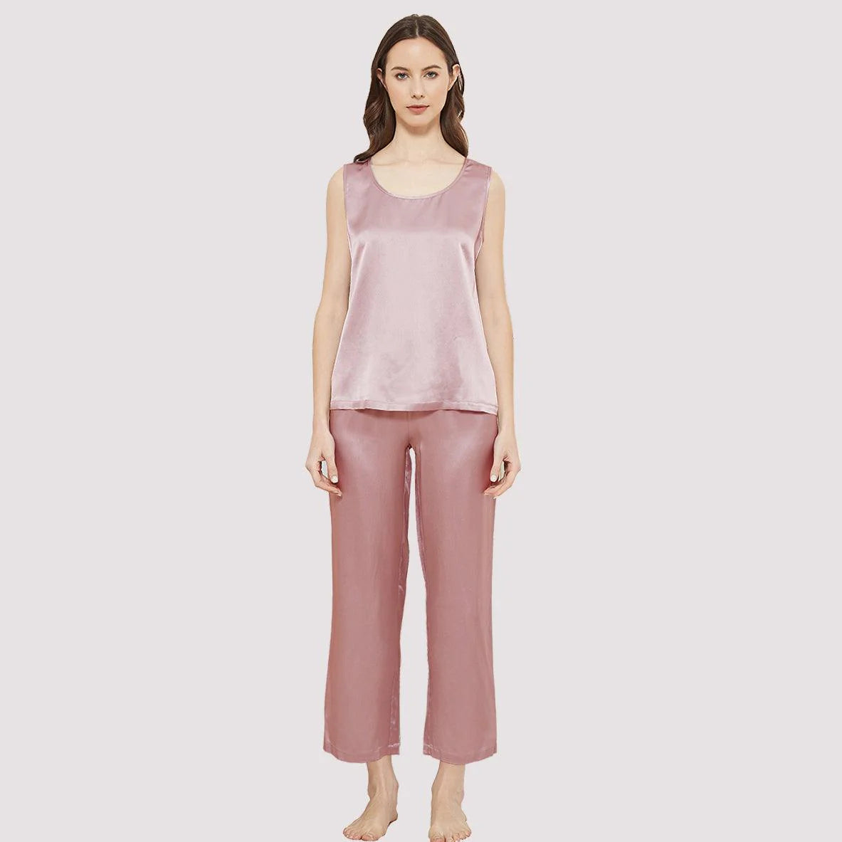 SILK TOP & PAJAMA SET - ROSY PINK