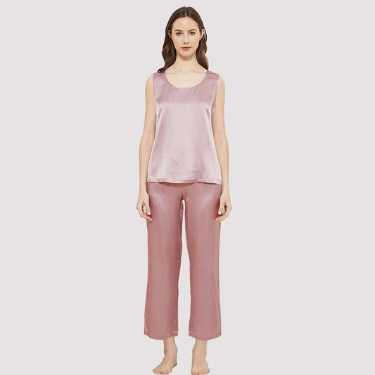 SILK TOP & PAJAMA SET - ROSY PINK