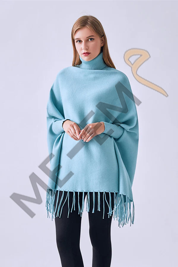 PLAIN PONCHO - SKYBLUE