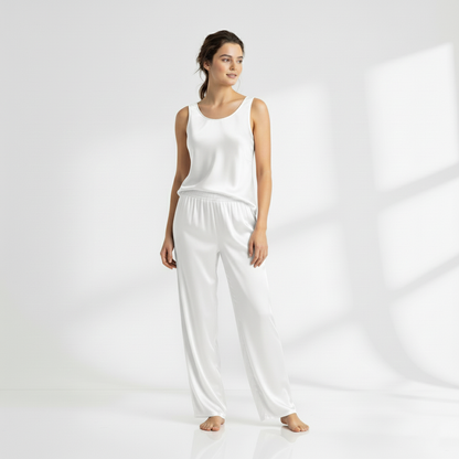 SILK TOP & PAJAMA SET - WHITE