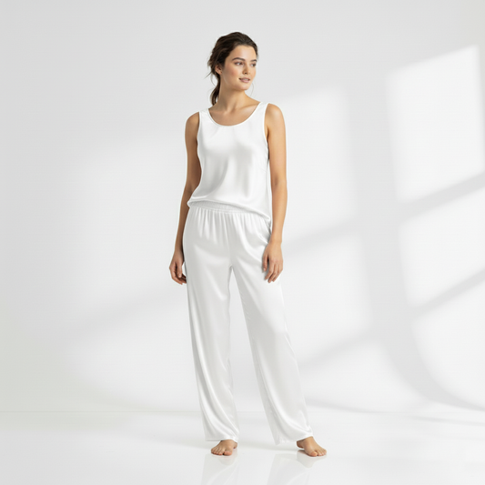 SILK TOP & PAJAMA SET - WHITE