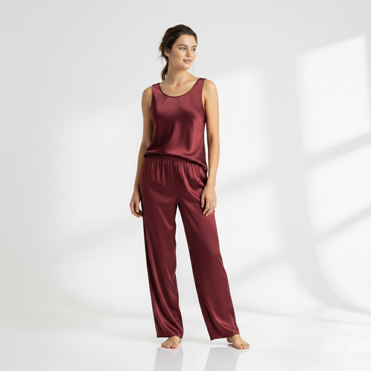 SILK TOP & PAJAMA SET - MAROON