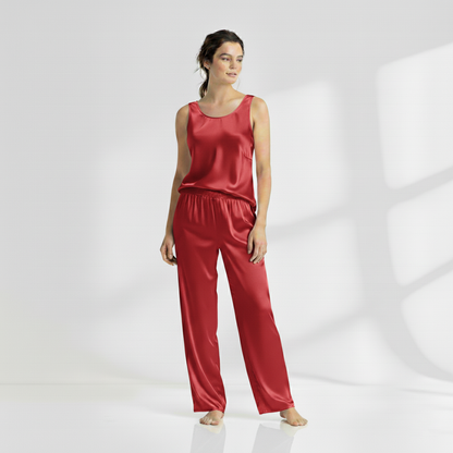 SILK TOP & PAJAMA SET - RED