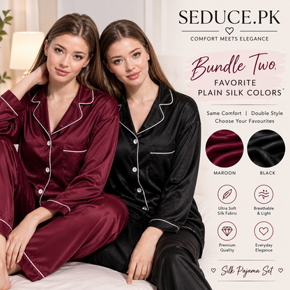PLAIN SILK DUO - BLACK & MEHROON