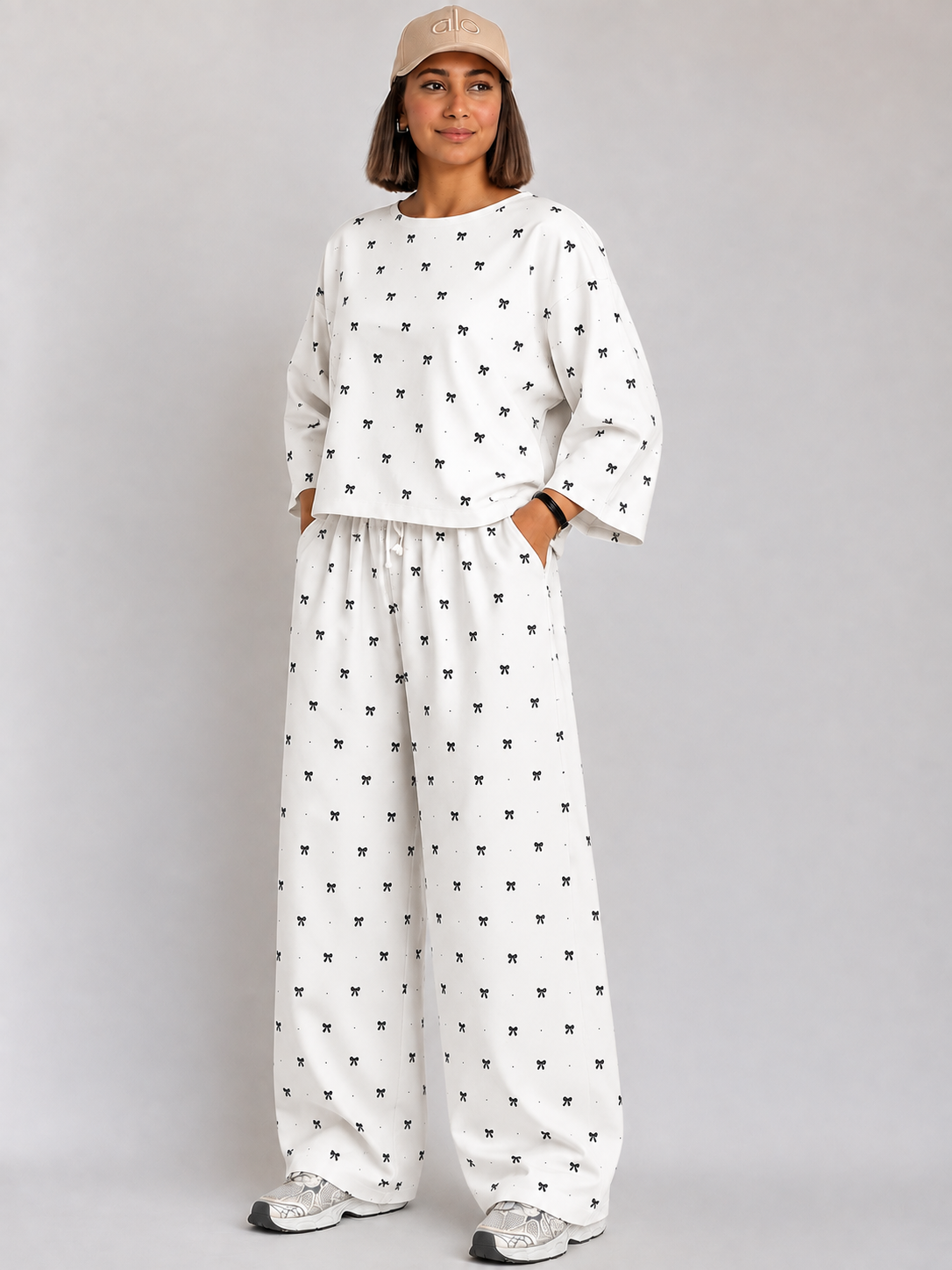 Women's Premium Burberry Fabric Sleepwear Set – Loose Trouser & Short Tee SBSPJ-02
