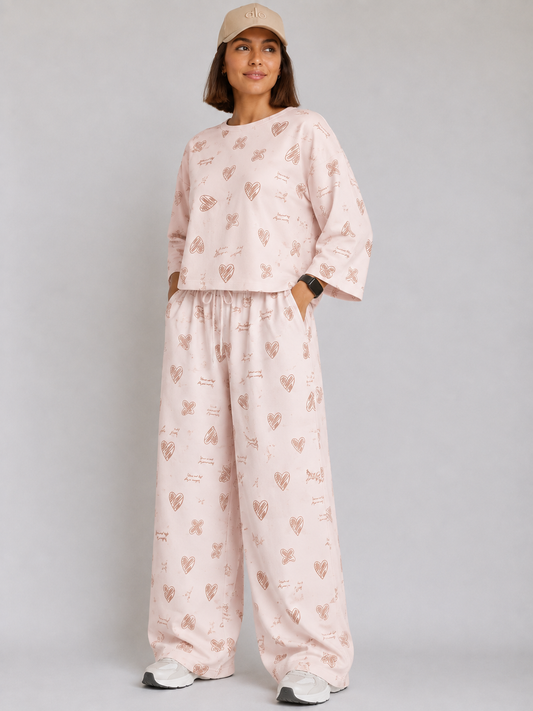 Women's Premium Burberry Fabric Sleepwear Set – Loose Trouser & Short Tee SBSPJ-03