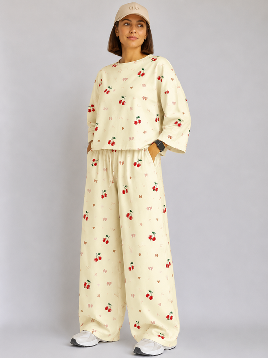 Women's Premium Burberry Fabric Sleepwear Set – Loose Trouser & Short Tee SBSPJ-06