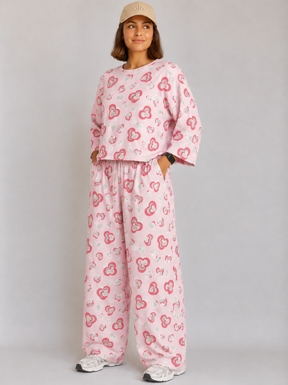Women's Premium Barbary Fabric Sleepwear Set – Loose Trouser & Short Tee SBSPJ-07
