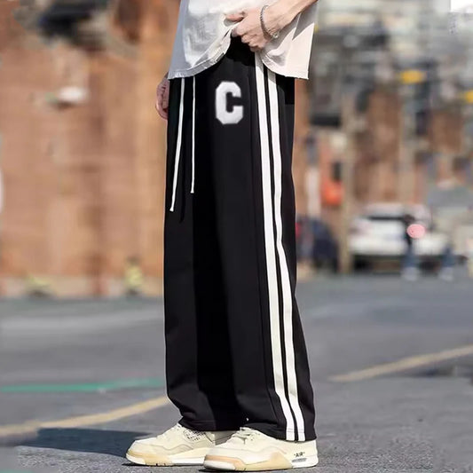 SIDE STRIPE EMBROIDERY TROUSER - BLACK