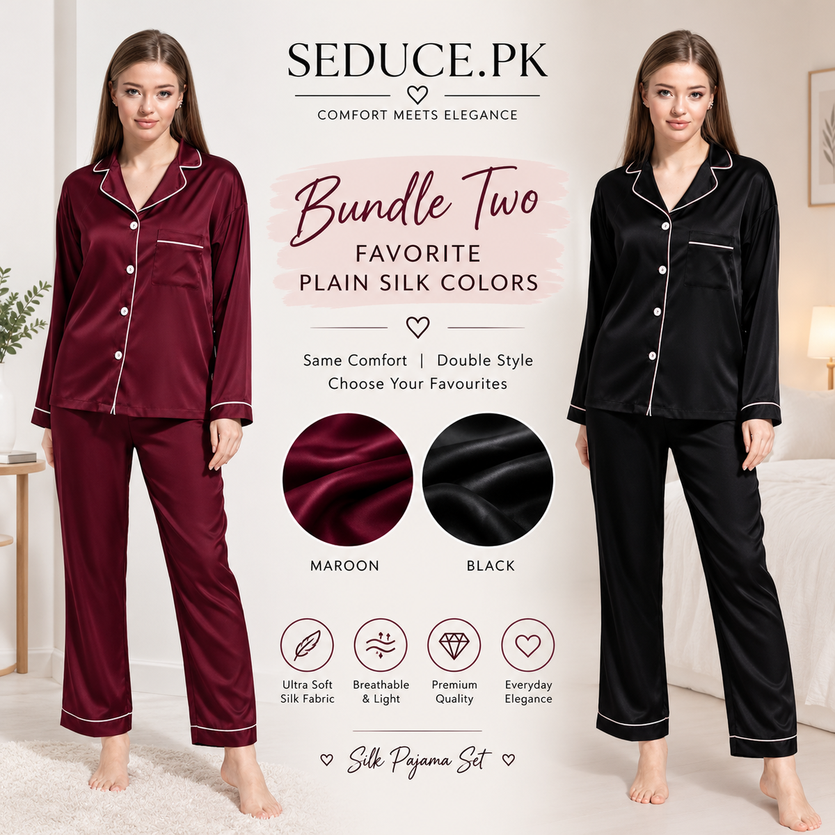 PLAIN SILK DUO - BLACK & MEHROON