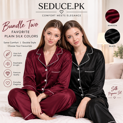 PLAIN SILK DUO - BLACK & MEHROON