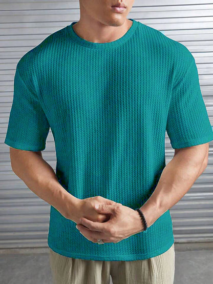 OVER-SIZED WAFFLE KNIT TEE FOR MEN - TURKISH GREEN