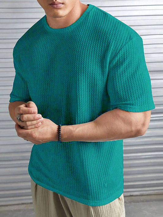 OVER-SIZED WAFFLE KNIT TEE FOR MEN - TURKISH GREEN