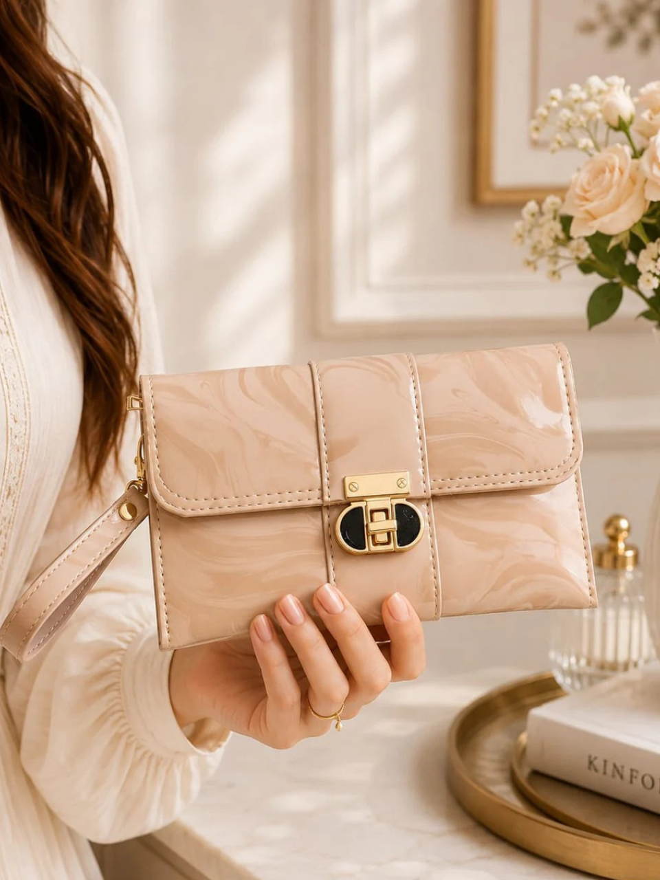 MARBLED CLUTCH SOFT BLUSH ELEGANCE