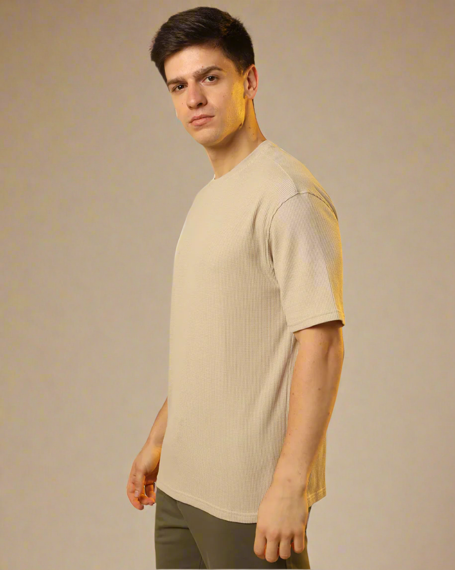 OVER-SIZED WAFFLE KNIT TEE FOR MEN - BIEGE