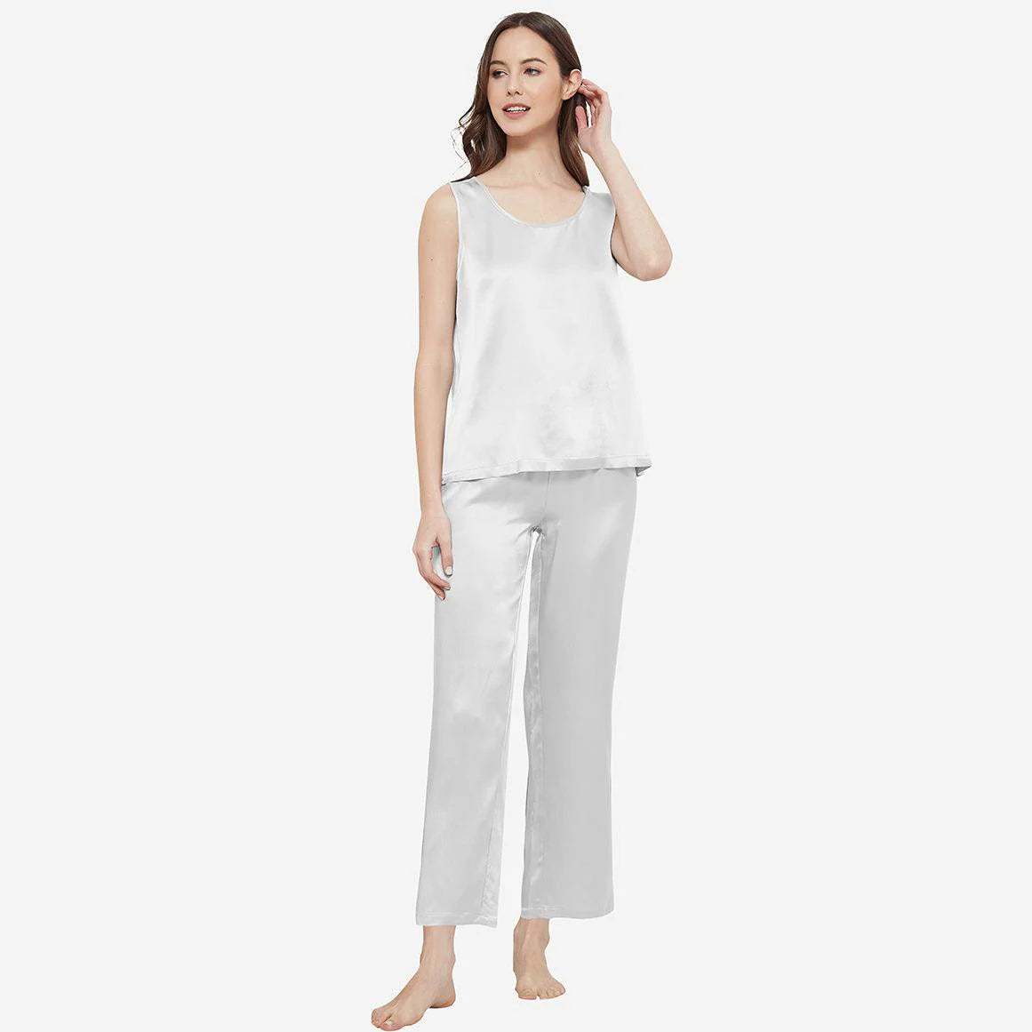 SILK TOP & PAJAMA SET - WHITE