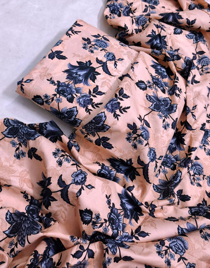 MICRO POLO COTTON- 2 PIECE-Beige With Black Flowers US-019
