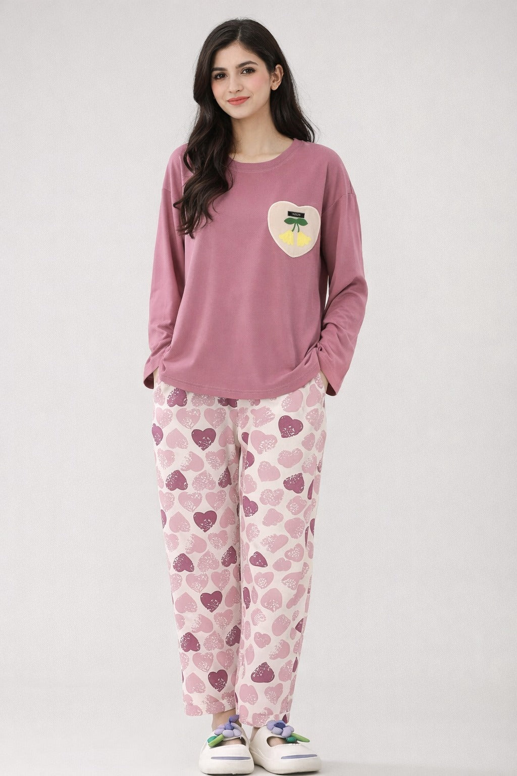 ROSY HEART LOUNGE PRINTED NIGHT SUIT