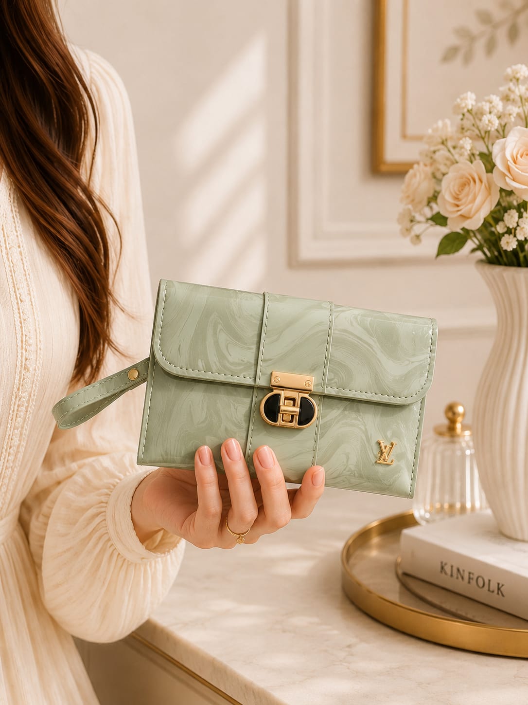 MARBLED CLUTCH SOFT BLUSH ELEGANCE