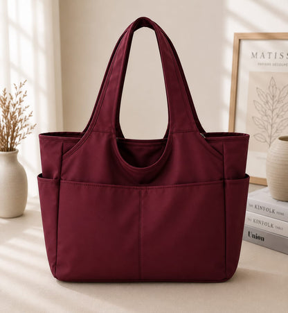 BLACK MULTI-POCKET TOTE BAG FOR WOMEN | LARGE CAPACITY SHOULDER HANDBAG