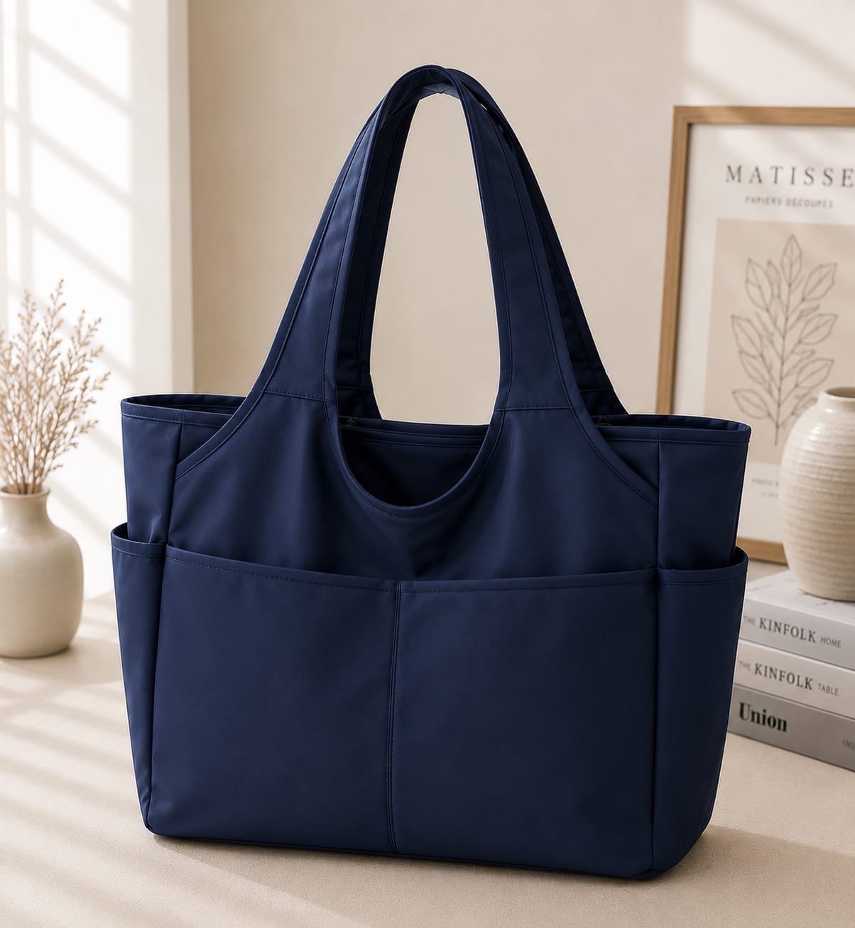 BLACK MULTI-POCKET TOTE BAG FOR WOMEN | LARGE CAPACITY SHOULDER HANDBAG