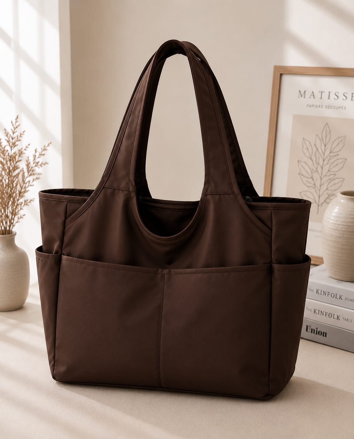 BLACK MULTI-POCKET TOTE BAG FOR WOMEN | LARGE CAPACITY SHOULDER HANDBAG