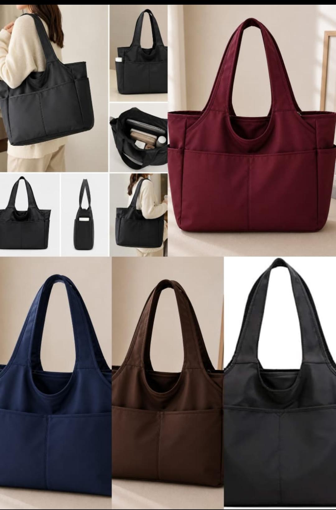 BLACK MULTI-POCKET TOTE BAG FOR WOMEN | LARGE CAPACITY SHOULDER HANDBAG