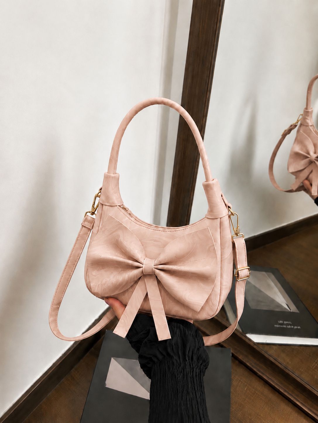 VELOURA BOW STYLE HAND BAG (MARBLE TEXTURED)