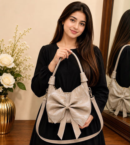 VELOURA BOW STYLE HAND BAG (MARBLE TEXTURED)