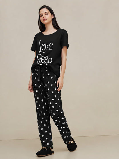 BLACK LOVE SLEEP PRINTED NIGHT SUIT