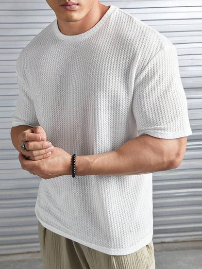 OVER-SIZED WAFFLE KNIT TEE FOR MEN - WHITE