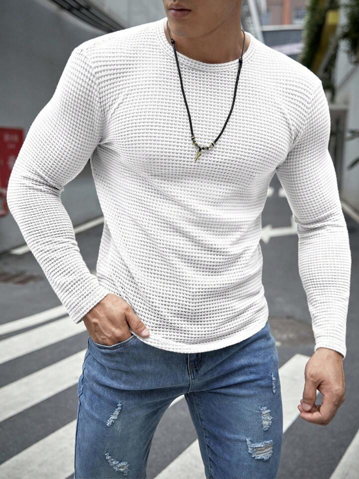 FULL SLEEVES WAFFLE KNIT TEE - WHITE