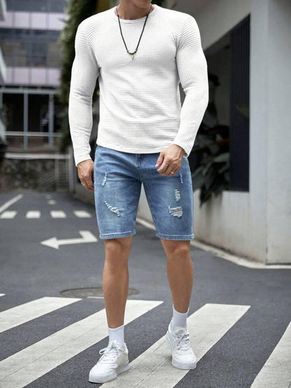 FULL SLEEVES WAFFLE KNIT TEE - WHITE