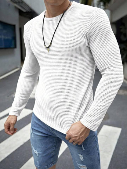 FULL SLEEVES WAFFLE KNIT TEE - WHITE