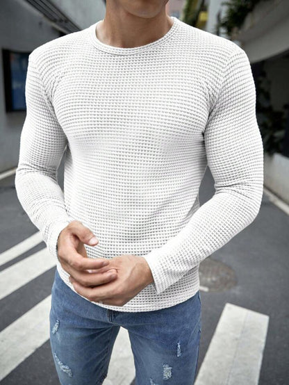 FULL SLEEVES WAFFLE KNIT TEE - WHITE