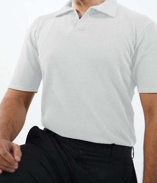 WAFFLE KNITTED POLO - WHITE