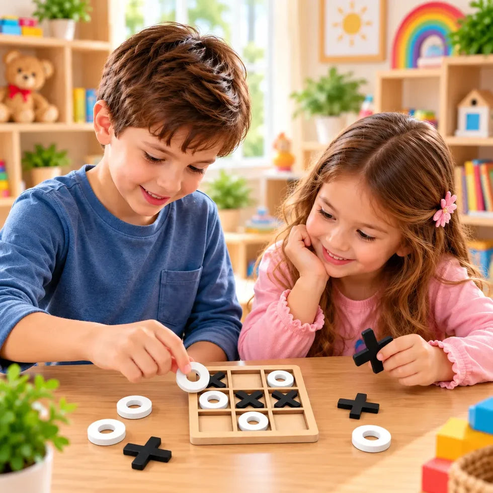Wooden Tic-Tac-Toe Puzzle Game