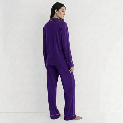 Back view of the Cloud Pajama Set in royal purple with a sharper face