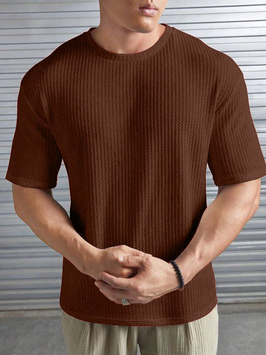 OVER-SIZED WAFFLE KNIT TEE FOR MEN - BROWN