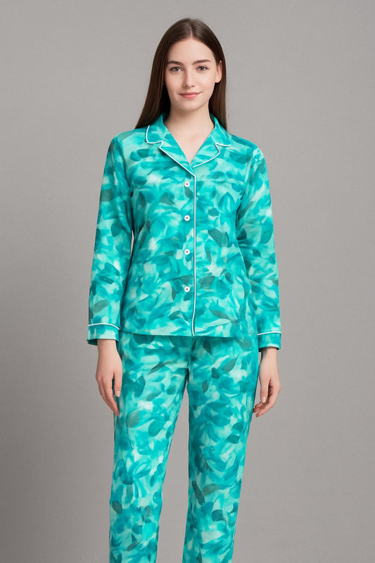Printed Button Down Night Suit - 001