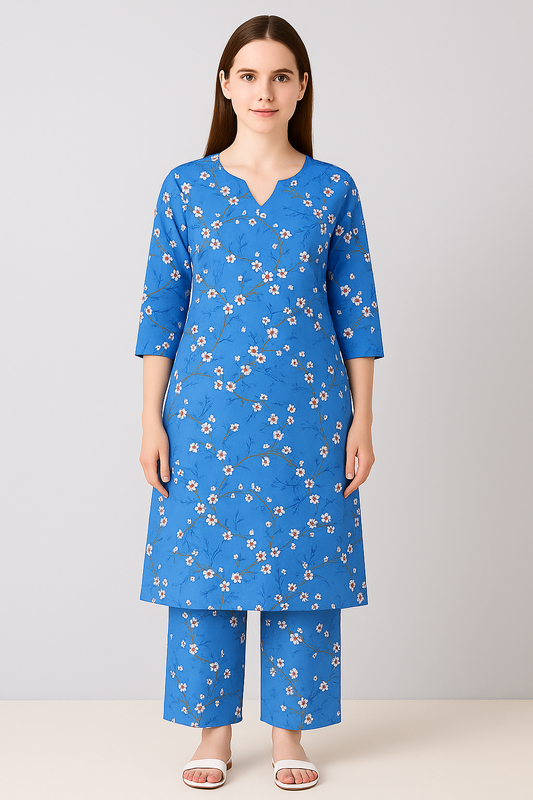MICRO POLO COTTON- 2 PIECE-Blue With Small Flowers US-013